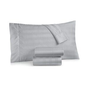NWT Charter Club Stripe Cotton 550TC Damask 4-Piece Sheet Set Silver Gray King